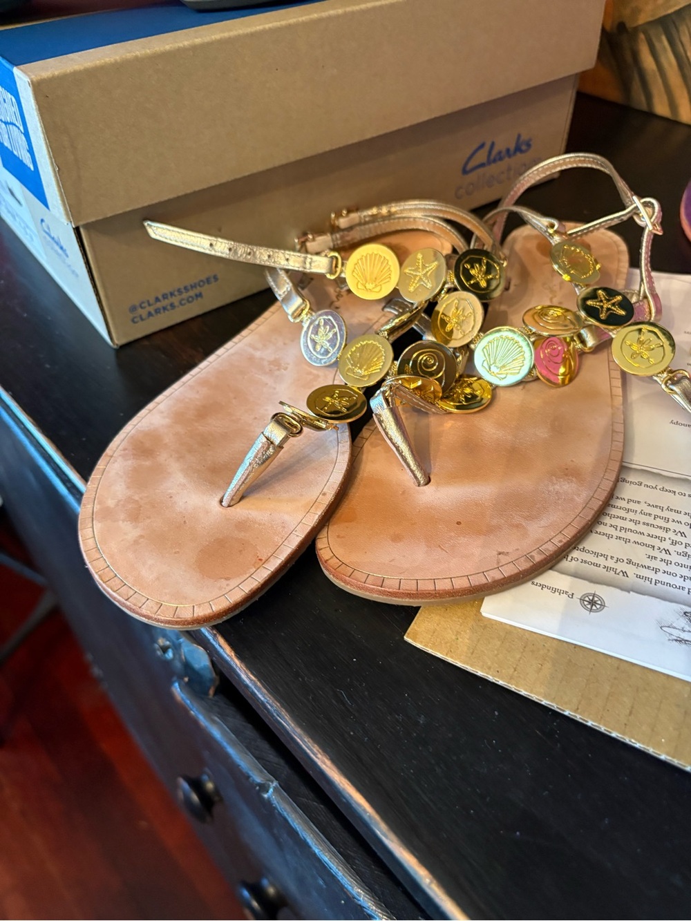 Lilly Pulitzer Gold Leather Thong Sandals with Pink Accent Coins